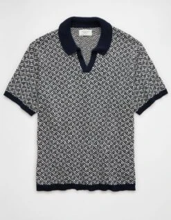 AE Weekend Printed Sweater Polo Shirt Blue -American Eagle Fashion 1148 2020 400 f