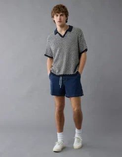 AE Weekend Printed Sweater Polo Shirt Blue -American Eagle Fashion 1148 2020 400 os