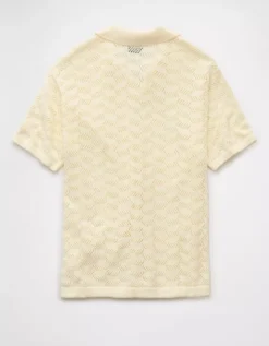 AE Weekend Textured Sweater Polo Shirt Frosty Cream -American Eagle Fashion 1148 2022 102 b