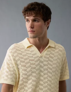 AE Weekend Textured Sweater Polo Shirt Frosty Cream -American Eagle Fashion 1148 2022 102 d2