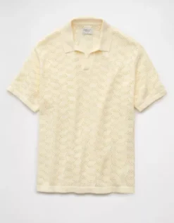 AE Weekend Textured Sweater Polo Shirt Frosty Cream -American Eagle Fashion 1148 2022 102 f