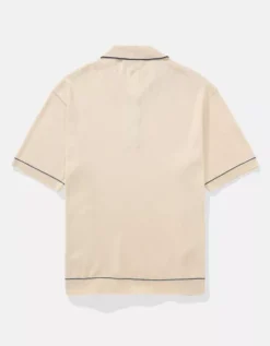 AE Tipped Sweater Polo Shirt Cream -American Eagle Fashion 1148 2029 106 b
