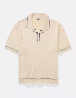 AE Tipped Sweater Polo Shirt Cream -American Eagle Fashion 1148 2029 106 f
