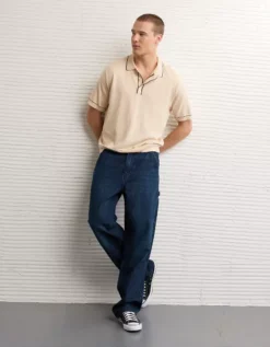 AE Tipped Sweater Polo Shirt Cream -American Eagle Fashion 1148 2029 106 os