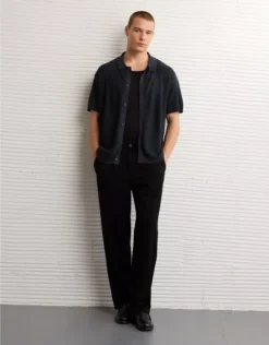 AE Waffle Button-Up Polo Shirt Charcoal