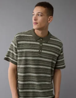 AE Weekend Striped Sweater Polo Shirt Green -American Eagle Fashion 1148 2032 300 d2
