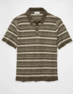 AE Weekend Striped Sweater Polo Shirt Green -American Eagle Fashion 1148 2032 300 f