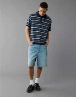 AE Weekend Striped Sweater Polo Shirt Navy