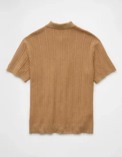 AE Weekend Washed Button-Up Sweater Polo Shirt Khaki -American Eagle Fashion 1148 2038 212 b