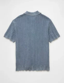 AE Weekend Washed Button-Up Sweater Polo Shirt Navy -American Eagle Fashion 1148 2038 410 b