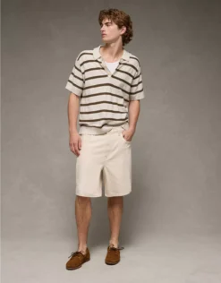 AE Weekend Striped Sweater Polo Shirt Empire Cream