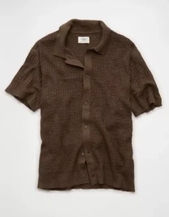 AE Weekend Button-Up Sweater Polo Shirt Olive -American Eagle Fashion 1148 2049 309 f