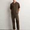AE Weekend Button-Up Sweater Polo Shirt Olive