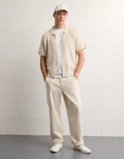 AE Weekend Button-Up Sweater Polo Shirt Oatmeal Heather -American Eagle Fashion 1148 2049 864 os