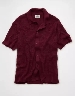 AE Weekend Button-Up Sweater Polo Shirt Wineberry -American Eagle Fashion 1148 2049 902 f