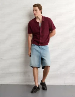 AE Weekend Button-Up Sweater Polo Shirt Wineberry