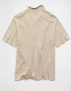 AE Pique Sweater Polo Shirt Oatmeal Heather -American Eagle Fashion 1148 2051 864 b
