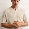 AE Pique Sweater Polo Shirt Oatmeal Heather