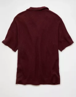 AE Pique Sweater Polo Shirt Wineberry -American Eagle Fashion 1148 2051 902 b