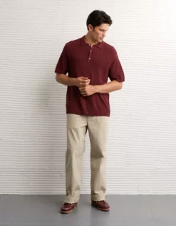 AE Pique Sweater Polo Shirt Wineberry -American Eagle Fashion 1148 2051 902 os