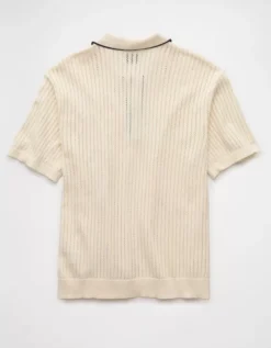 AE Weekend Tipped Sweater Polo Shirt Cream -American Eagle Fashion 1148 2084 106 b