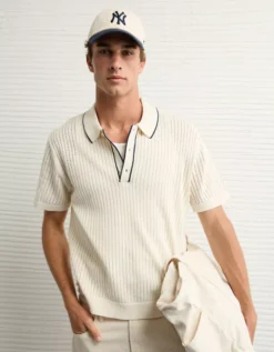 AE Weekend Tipped Sweater Polo Shirt Cream -American Eagle Fashion 1148 2084 106 d2