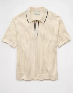 AE Weekend Tipped Sweater Polo Shirt Cream -American Eagle Fashion 1148 2084 106 f