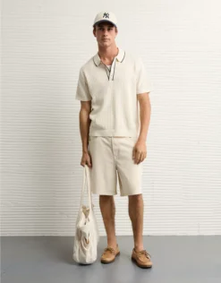 AE Weekend Tipped Sweater Polo Shirt Cream