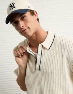 AE Weekend Tipped Sweater Polo Shirt Cream -American Eagle Fashion 1148 2084 106 os