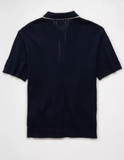AE Weekend Tipped Sweater Polo Shirt Rich Navy -American Eagle Fashion 1148 2084 405 b