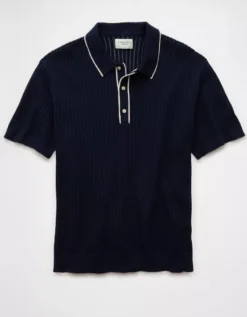 AE Weekend Tipped Sweater Polo Shirt Rich Navy -American Eagle Fashion 1148 2084 405 f