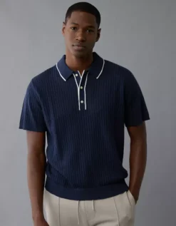 AE Weekend Tipped Sweater Polo Shirt Rich Navy -American Eagle Fashion 1148 2084 405 os