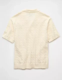 AE Weekend Cable Knit Button-Up Sweater Polo Shirt Cream -American Eagle Fashion 1148 2086 106 b