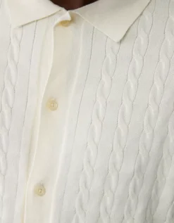 AE Weekend Cable Knit Button-Up Sweater Polo Shirt Cream -American Eagle Fashion 1148 2086 106 d2