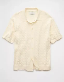 AE Weekend Cable Knit Button-Up Sweater Polo Shirt Cream -American Eagle Fashion 1148 2086 106 f