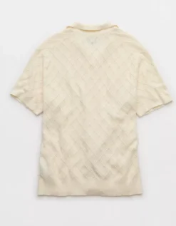 AE Weekend Cable Knit Sweater Polo Shirt Cream -American Eagle Fashion 1148 2092 106 b