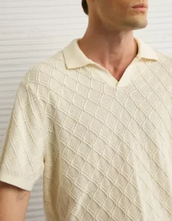 AE Weekend Cable Knit Sweater Polo Shirt Cream -American Eagle Fashion 1148 2092 106 d2