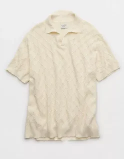 AE Weekend Cable Knit Sweater Polo Shirt Cream -American Eagle Fashion 1148 2092 106 f