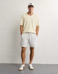 AE Weekend Cable Knit Sweater Polo Shirt Cream