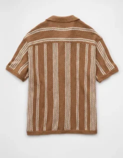 AE Weekend Striped Button-Up Sweater Polo Shirt Tan -American Eagle Fashion 1148 2106 207 b
