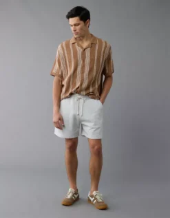 AE Weekend Striped Button-Up Sweater Polo Shirt Tan -American Eagle Fashion 1148 2106 207 os