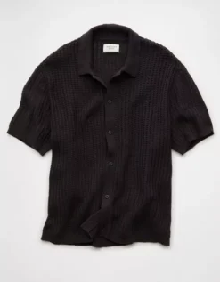 AE Weekend Button-Up Sweater Polo Shirt Faded Black -American Eagle Fashion 1148 2107 094 f