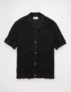 AE Shaker Button-Up Sweater Polo Shirt Faded Black -American Eagle Fashion 1148 2149 094 f