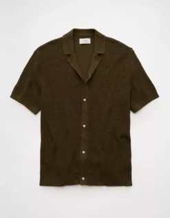 AE Shaker Button-Up Sweater Polo Shirt Camper Green -American Eagle Fashion 1148 2149 315 f
