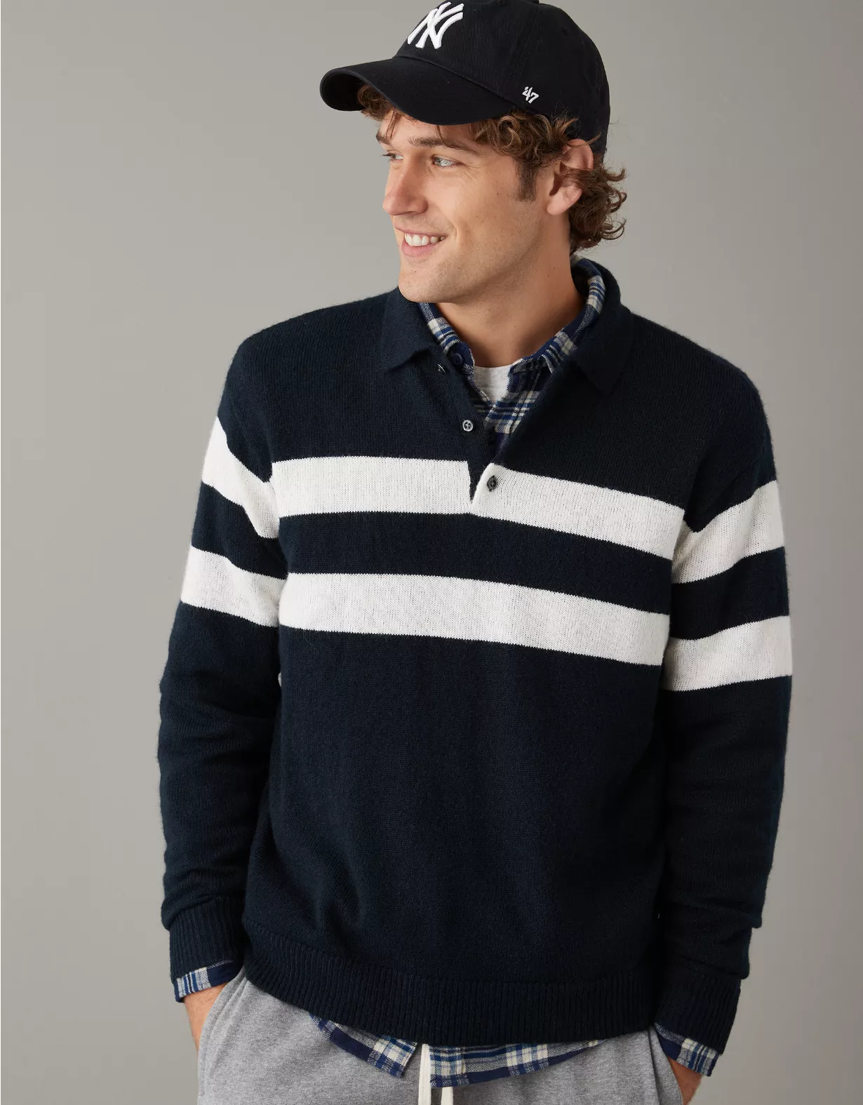 AE Super Soft Long-Sleeve Sweater Polo Shirt 1 AE Super Soft Long-Sleeve Sweater Polo Shirt