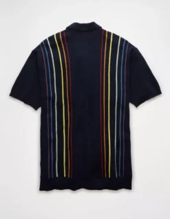 AE Pride Weekend Button-Up Sweater Polo Shirt Navy -American Eagle Fashion 1149 1881 410 b