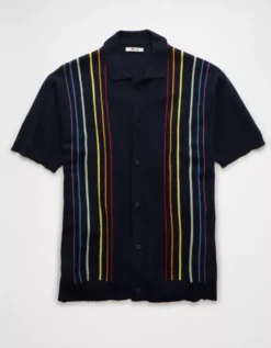 AE Pride Weekend Button-Up Sweater Polo Shirt Navy -American Eagle Fashion 1149 1881 410 f