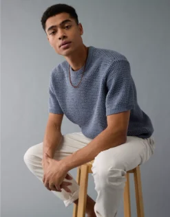 AE Open Knit Sweater T-Shirt Rich Navy