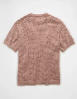AE Open Knit Sweater T-Shirt Dusty Pink -American Eagle Fashion 1149 1996 654 b