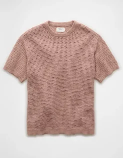 AE Open Knit Sweater T-Shirt Dusty Pink -American Eagle Fashion 1149 1996 654 f